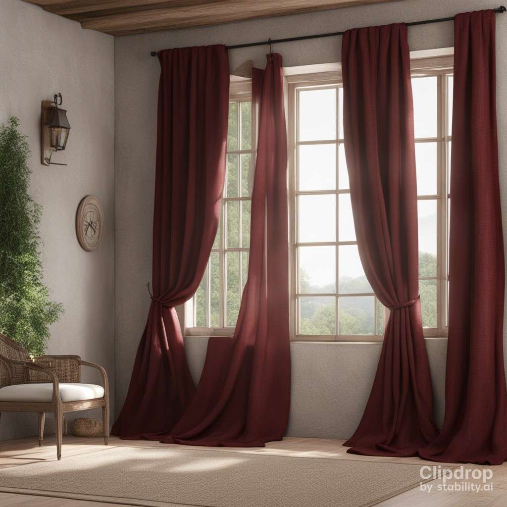 maroon linen drapes