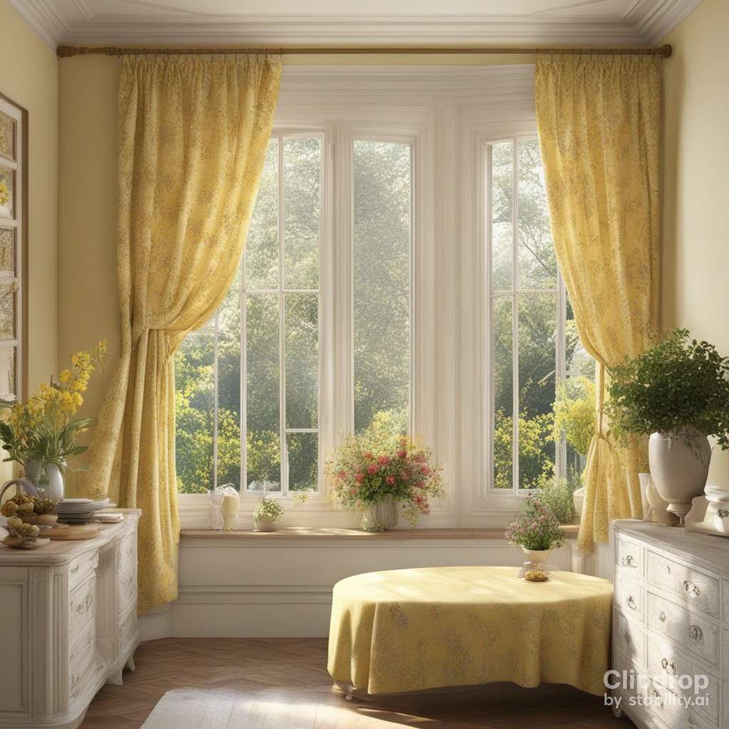 yellow silk cafe curtains
